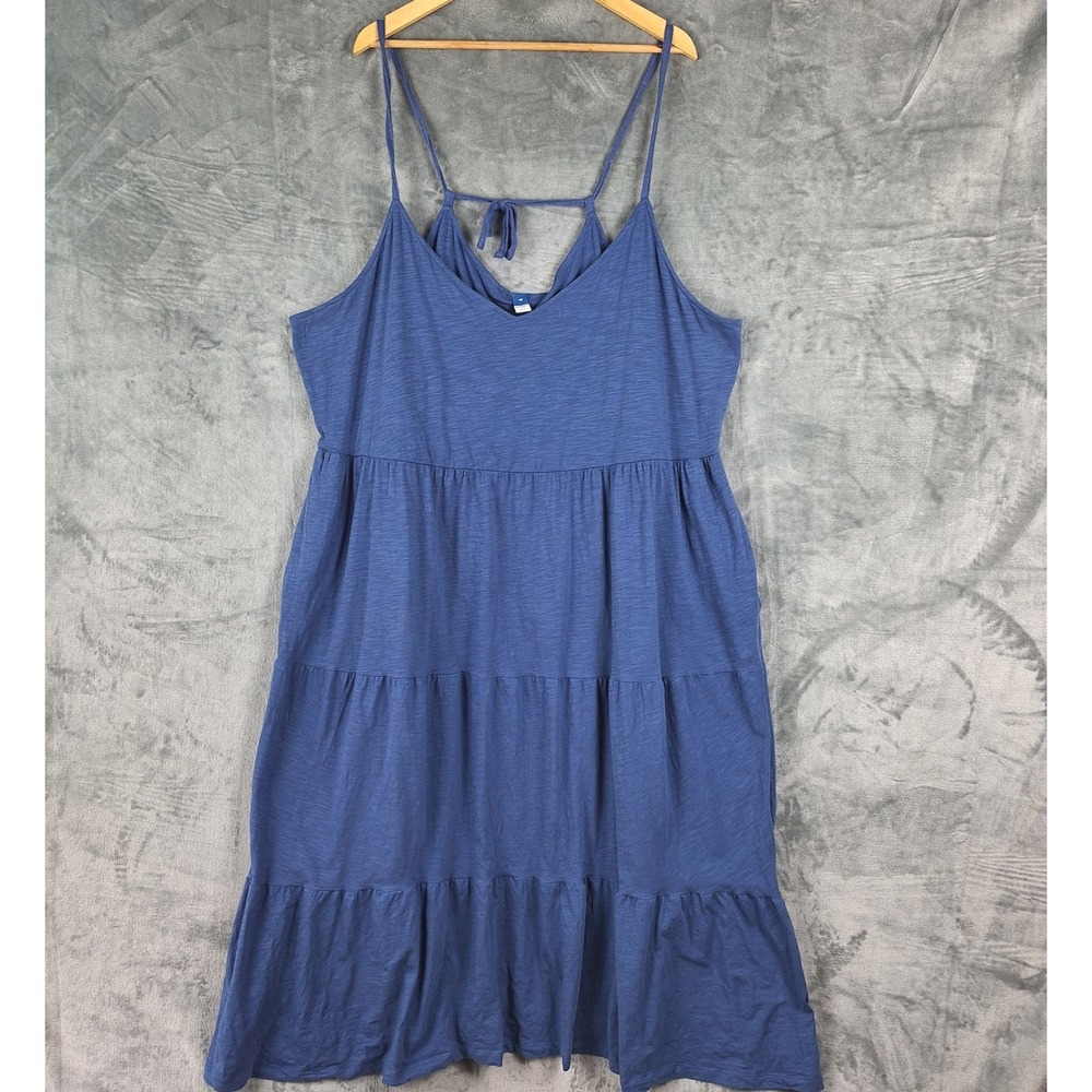 Old Navy Dress 4X Blue Tiered Cottagecore Peasant Boho Midi Pockets Stretch